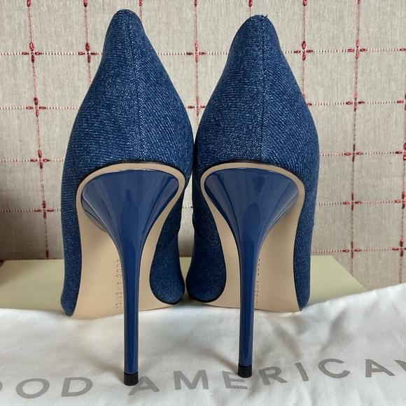GOOD AMERICAN “Emma” Denim Heel Ultra High Blue Denim Stilettos Sz 9.5 New - Picture 4 of 7